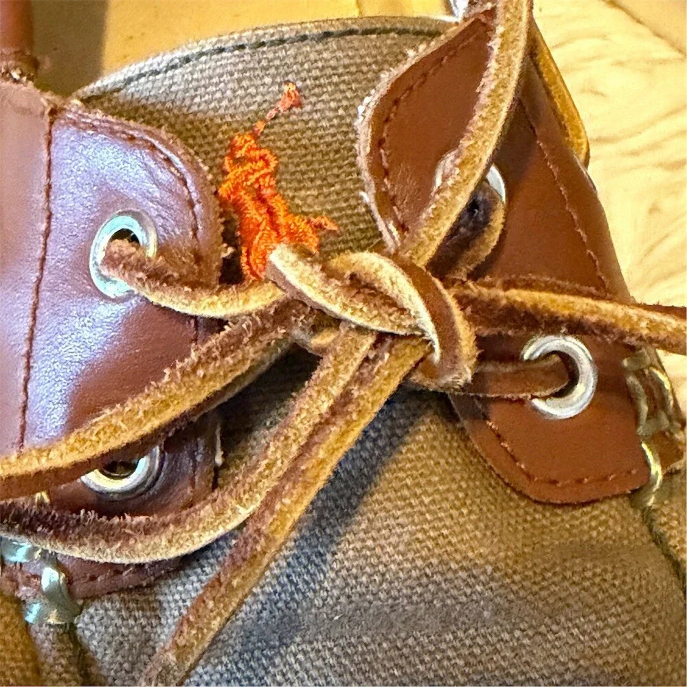 Polo Ralph Lauren Boat Shoes Men's Size 9 Khaki Brown Lace Up Casual
